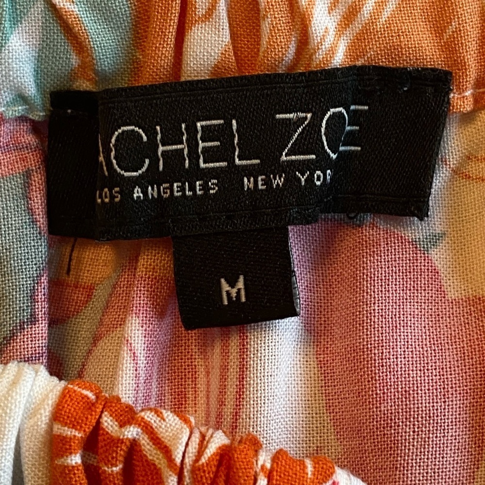 Rachel Zoe Pink Orange Rayon Mini Dress Ruffled Rope Belt Size Medium - Picture 14 of 15